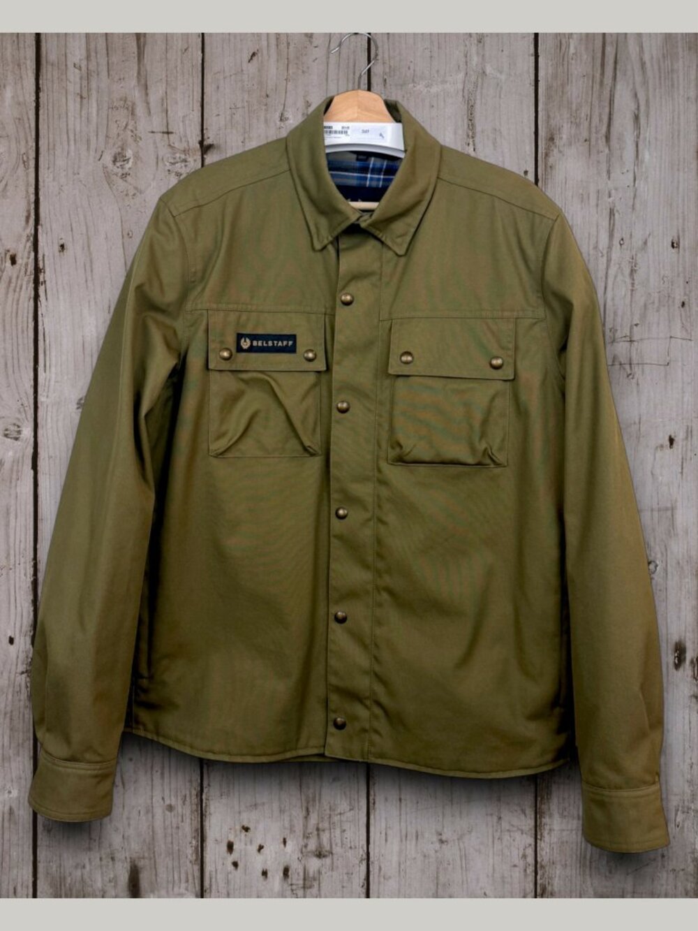 Belstaff Mansion Motorcycle Shirt Olive Size Large with D3O Armor